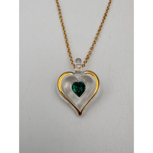 Glass Baron Green May Birthstone Heart Gold Tone Feminine Necklace 18" - Picture 4 of 11